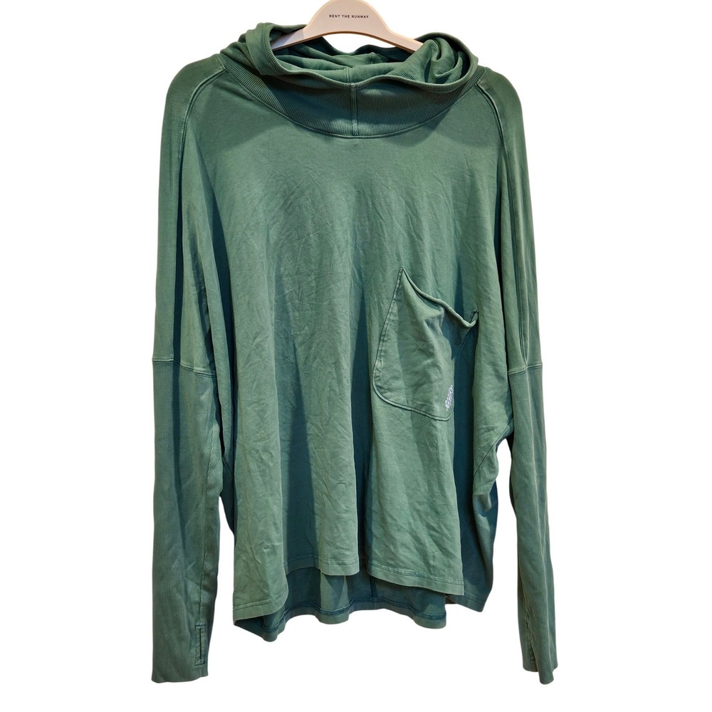 FP Free People Hot Shot Green Hooded Long Sleeve Thumbhole Top Oversized Medium - Picture 3 of 6